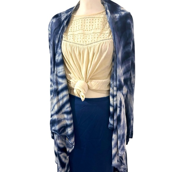 Chico's Sweaters - Chicos silk angora Blue and Cream Tie-Dye Flowy cardigan sweater Size large